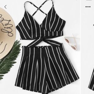 Two-piece striped cami & high waisted shorts